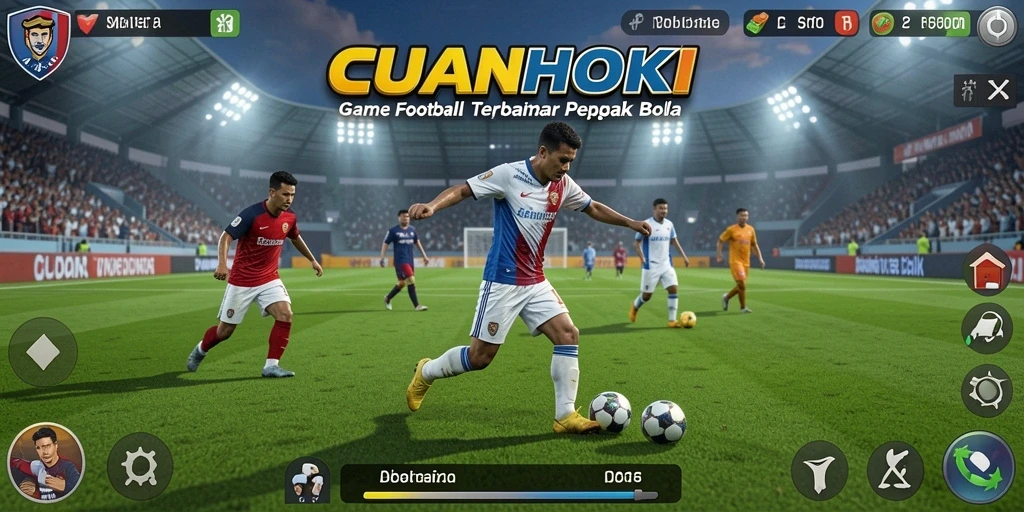 Tampilan gameplay CUANHOKI saat pertandingan sepak bola yang mendebarkan.