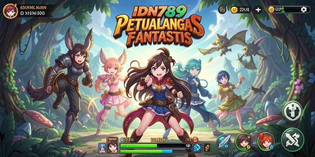 Tangkapan layar permainan IDN789 menampilkan karakter anime dalam aksi epik.
