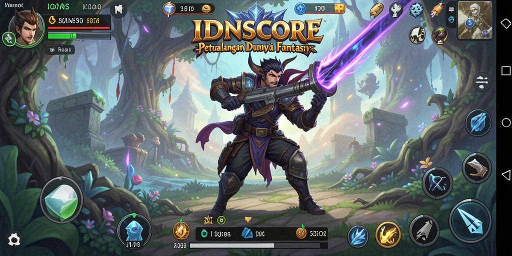 Screenshot gameplay IDNSCORE menampilkan aksi pertarungan yang mendebarkan dalam dunia fantasi.