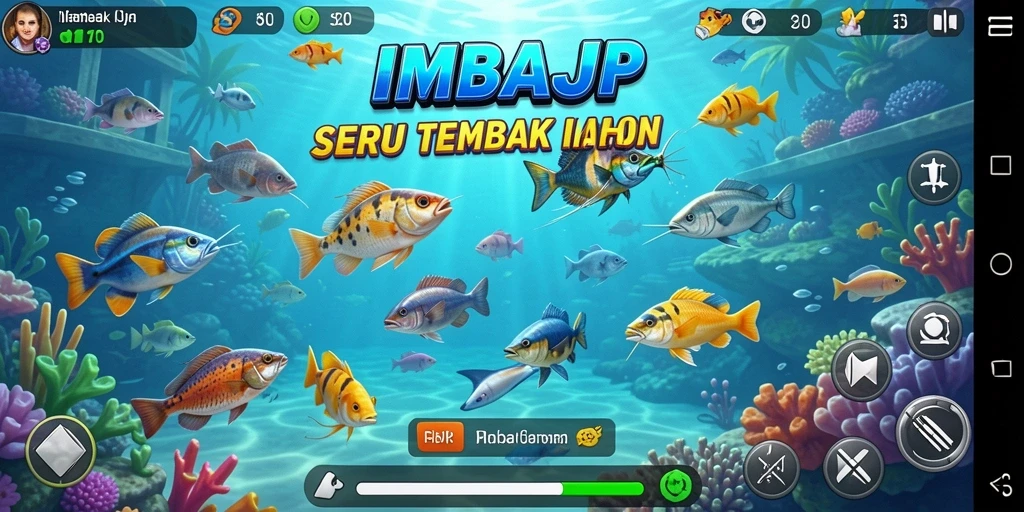Screenshot gameplay IMBAJP yang menampilkan aksi menembak ikan.