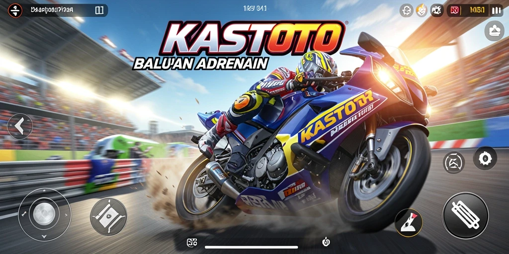 Screenshot gameplay <strong>KASTOTO</strong> yang menunjukkan kecepatan motor di trek balapan.