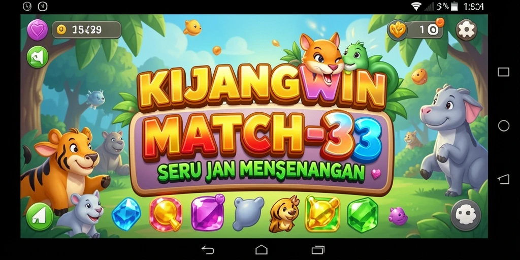 Screenshot gameplay KIJANGWIN dengan pertandingan elemen Match-3.