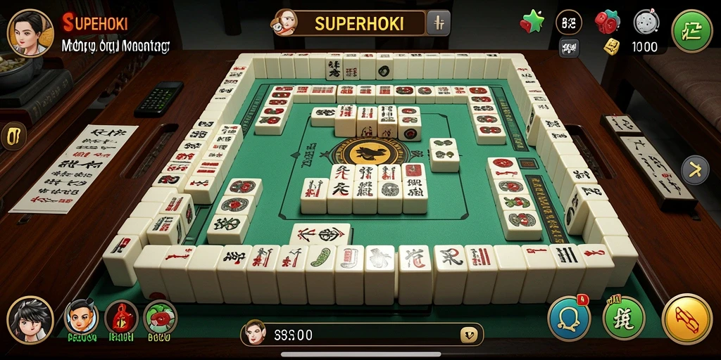 Screenshot gameplay SUPERHOKI menunjukkan pertempuran tile yang mendebarkan.