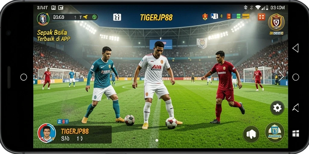 Tampilan gameplay seru di TIGERJP88 saat pertandingan sepak bola.